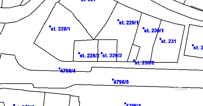 Parcela st. 229/2 v KÚ Domažlice, Katastrální mapa