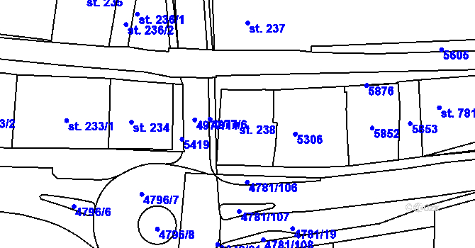 Parcela st. 238 v KÚ Domažlice, Katastrální mapa