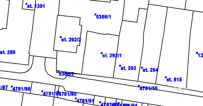 Parcela st. 292/1 v KÚ Domažlice, Katastrální mapa