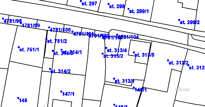 Parcela st. 313/2 v KÚ Domažlice, Katastrální mapa