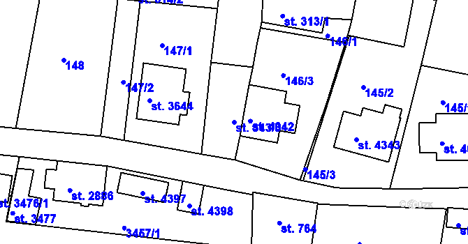 Parcela st. 313/3 v KÚ Domažlice, Katastrální mapa