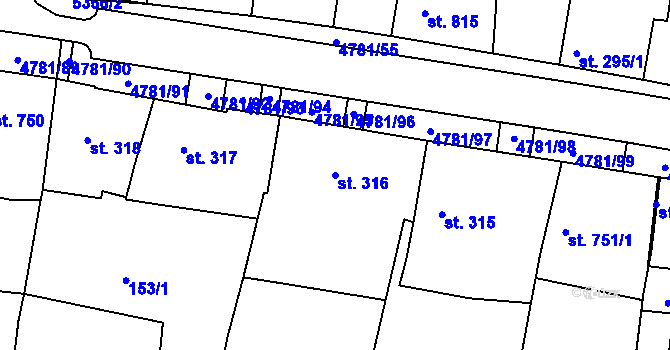 Parcela st. 316 v KÚ Domažlice, Katastrální mapa