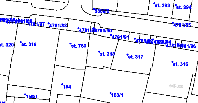 Parcela st. 318 v KÚ Domažlice, Katastrální mapa