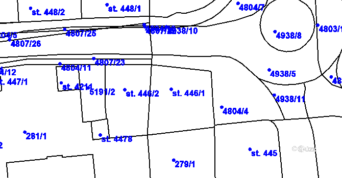 Parcela st. 446/1 v KÚ Domažlice, Katastrální mapa