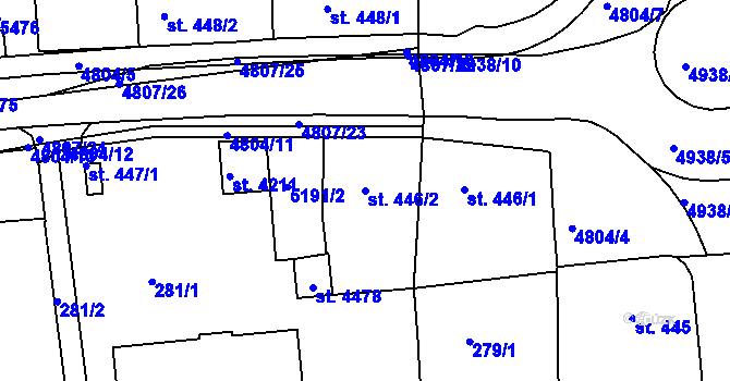 Parcela st. 446/2 v KÚ Domažlice, Katastrální mapa