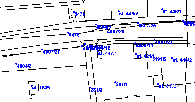 Parcela st. 447/1 v KÚ Domažlice, Katastrální mapa