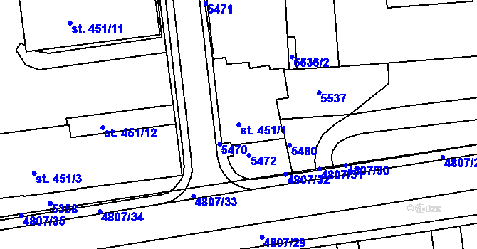 Parcela st. 451/1 v KÚ Domažlice, Katastrální mapa
