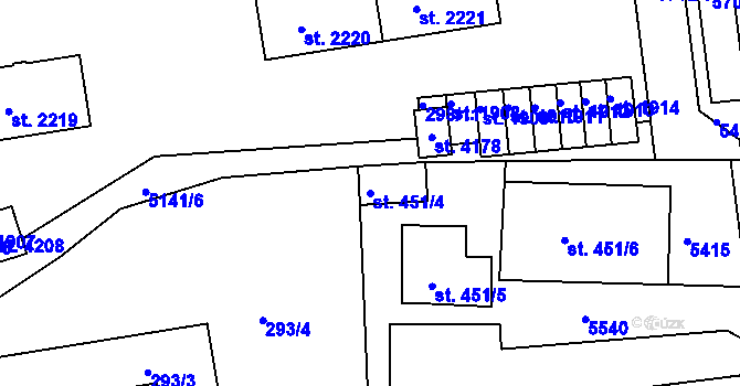 Parcela st. 451/4 v KÚ Domažlice, Katastrální mapa