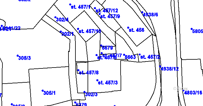 Parcela st. 457/7 v KÚ Domažlice, Katastrální mapa