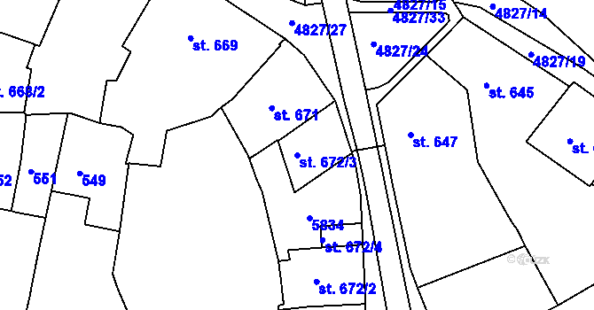 Parcela st. 672/3 v KÚ Domažlice, Katastrální mapa