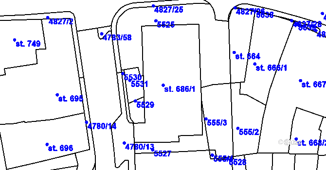Parcela st. 686/1 v KÚ Domažlice, Katastrální mapa