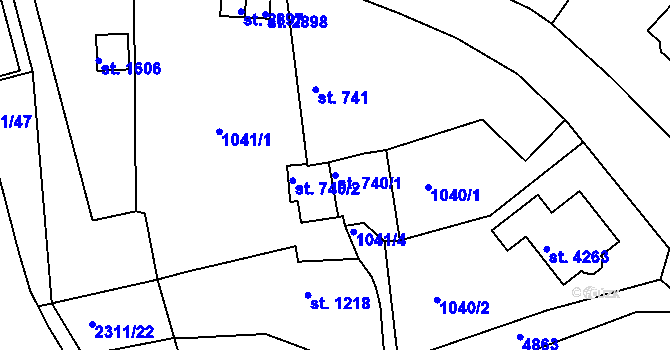 Parcela st. 740/1 v KÚ Domažlice, Katastrální mapa