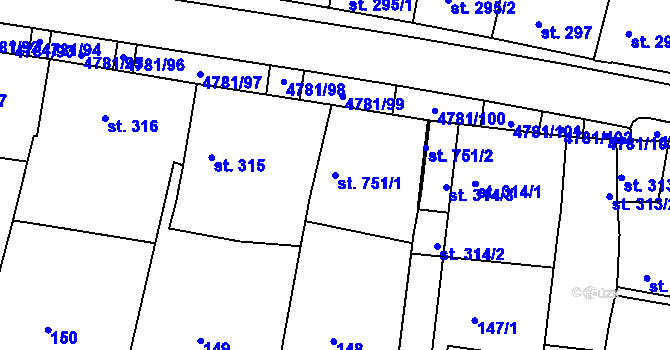 Parcela st. 751/1 v KÚ Domažlice, Katastrální mapa
