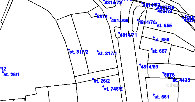 Parcela st. 817/1 v KÚ Domažlice, Katastrální mapa