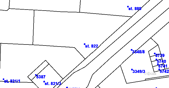 Parcela st. 822 v KÚ Domažlice, Katastrální mapa