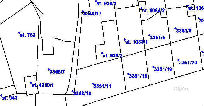 Parcela st. 939/2 v KÚ Domažlice, Katastrální mapa