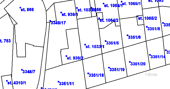 Parcela st. 1033/1 v KÚ Domažlice, Katastrální mapa