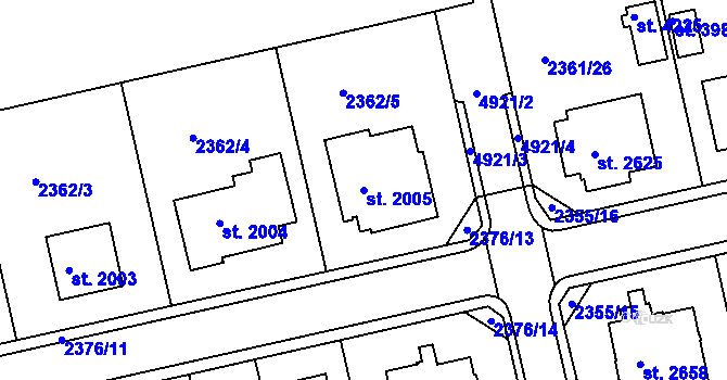 Parcela st. 2005 v KÚ Domažlice, Katastrální mapa