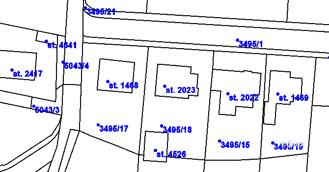 Parcela st. 2023 v KÚ Domažlice, Katastrální mapa