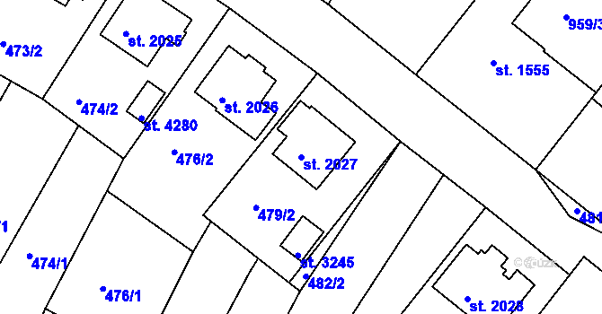 Parcela st. 2027 v KÚ Domažlice, Katastrální mapa