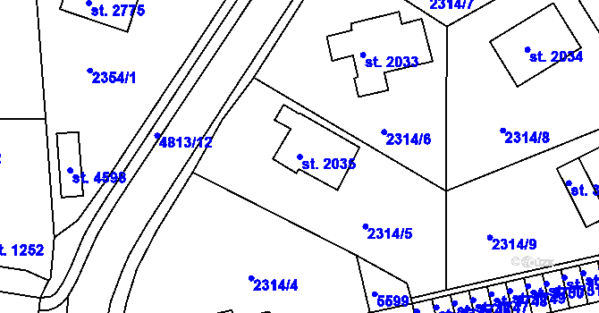 Parcela st. 2035 v KÚ Domažlice, Katastrální mapa