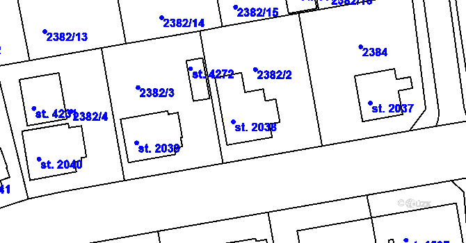 Parcela st. 2038 v KÚ Domažlice, Katastrální mapa