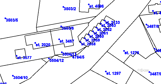 Parcela st. 2058 v KÚ Domažlice, Katastrální mapa