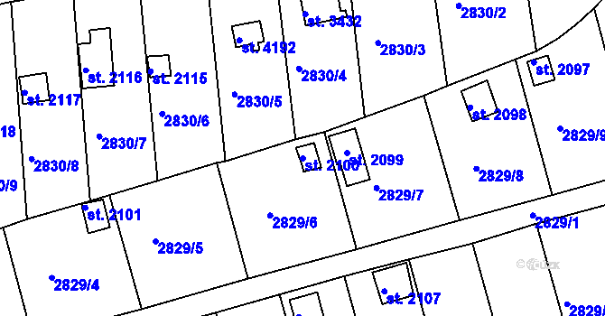 Parcela st. 2100 v KÚ Domažlice, Katastrální mapa