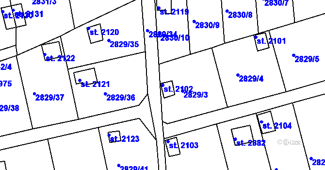 Parcela st. 2102 v KÚ Domažlice, Katastrální mapa