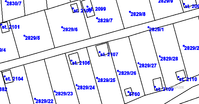 Parcela st. 2107 v KÚ Domažlice, Katastrální mapa