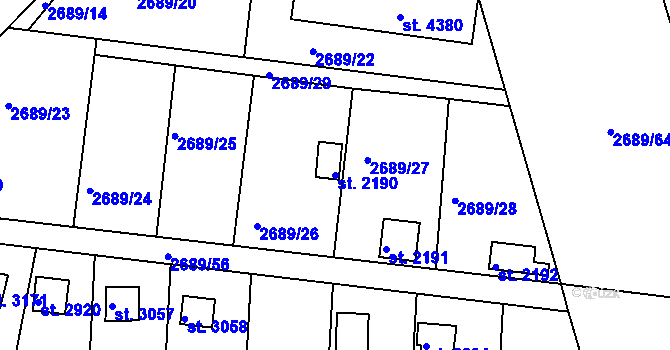 Parcela st. 2190 v KÚ Domažlice, Katastrální mapa