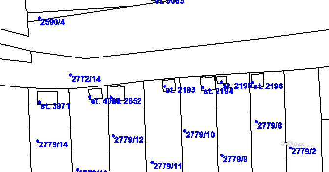 Parcela st. 2193 v KÚ Domažlice, Katastrální mapa