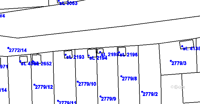 Parcela st. 2195 v KÚ Domažlice, Katastrální mapa