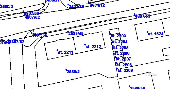 Parcela st. 2212 v KÚ Domažlice, Katastrální mapa