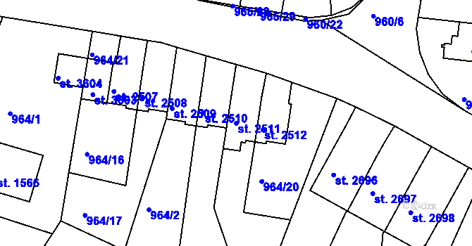 Parcela st. 2511 v KÚ Domažlice, Katastrální mapa