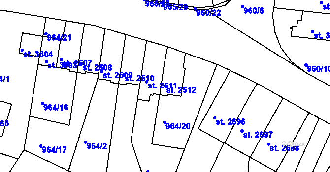 Parcela st. 2512 v KÚ Domažlice, Katastrální mapa