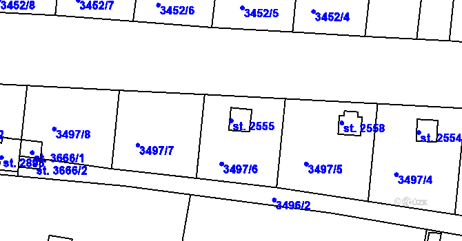 Parcela st. 2555 v KÚ Domažlice, Katastrální mapa