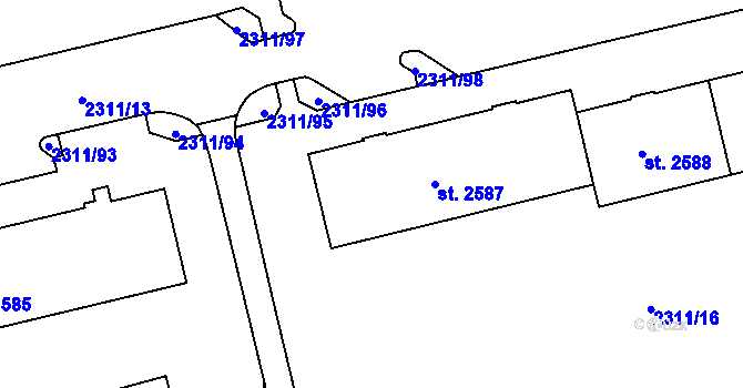 Parcela st. 2586 v KÚ Domažlice, Katastrální mapa