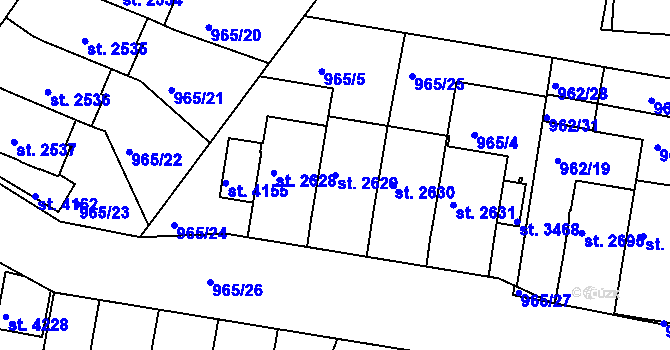 Parcela st. 2629 v KÚ Domažlice, Katastrální mapa