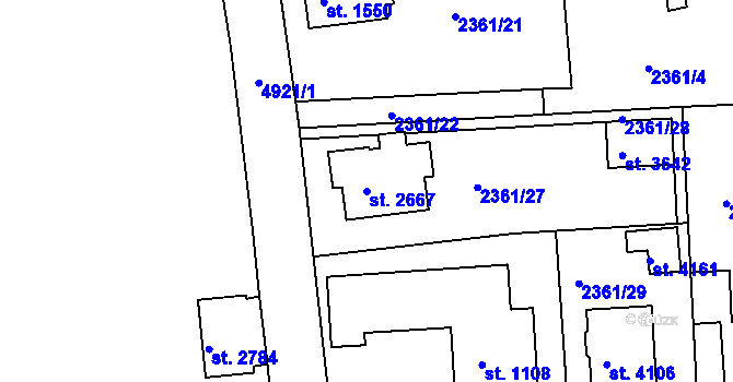 Parcela st. 2667 v KÚ Domažlice, Katastrální mapa