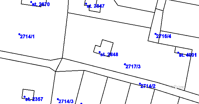 Parcela st. 2848 v KÚ Domažlice, Katastrální mapa