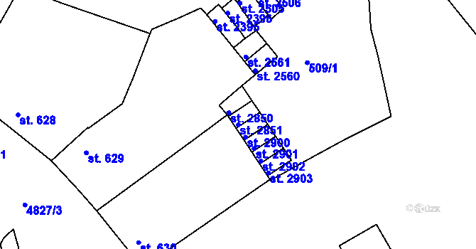 Parcela st. 2851 v KÚ Domažlice, Katastrální mapa