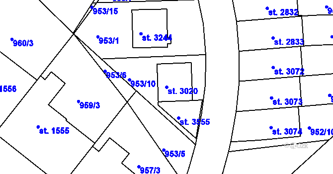 Parcela st. 3020 v KÚ Domažlice, Katastrální mapa