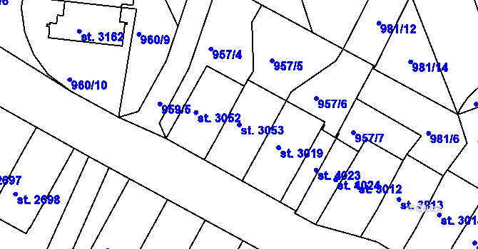 Parcela st. 3053 v KÚ Domažlice, Katastrální mapa