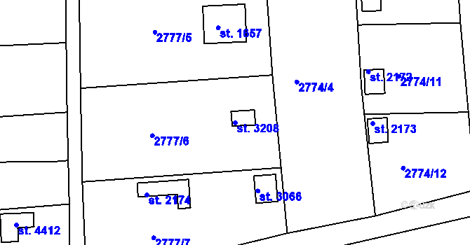 Parcela st. 3208 v KÚ Domažlice, Katastrální mapa