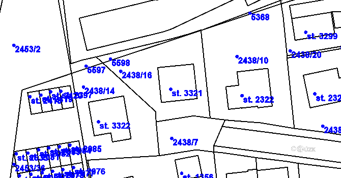 Parcela st. 3321 v KÚ Domažlice, Katastrální mapa