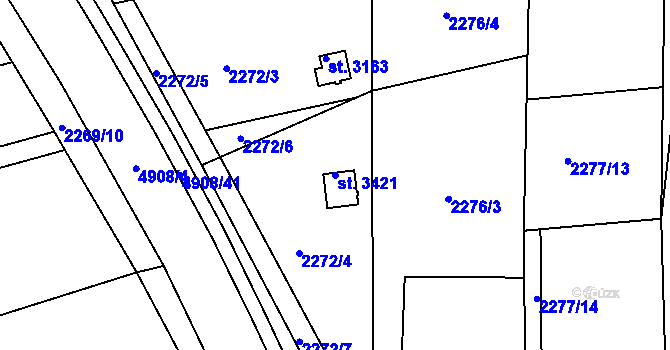Parcela st. 3421 v KÚ Domažlice, Katastrální mapa