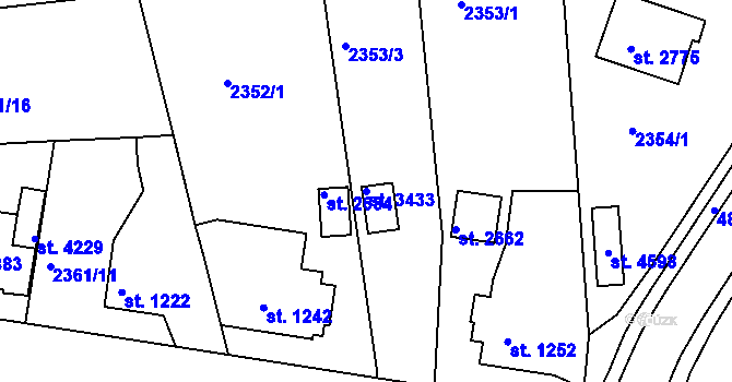 Parcela st. 3433 v KÚ Domažlice, Katastrální mapa