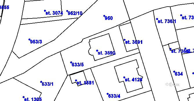Parcela st. 3590 v KÚ Domažlice, Katastrální mapa