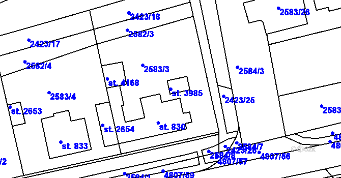 Parcela st. 3985 v KÚ Domažlice, Katastrální mapa